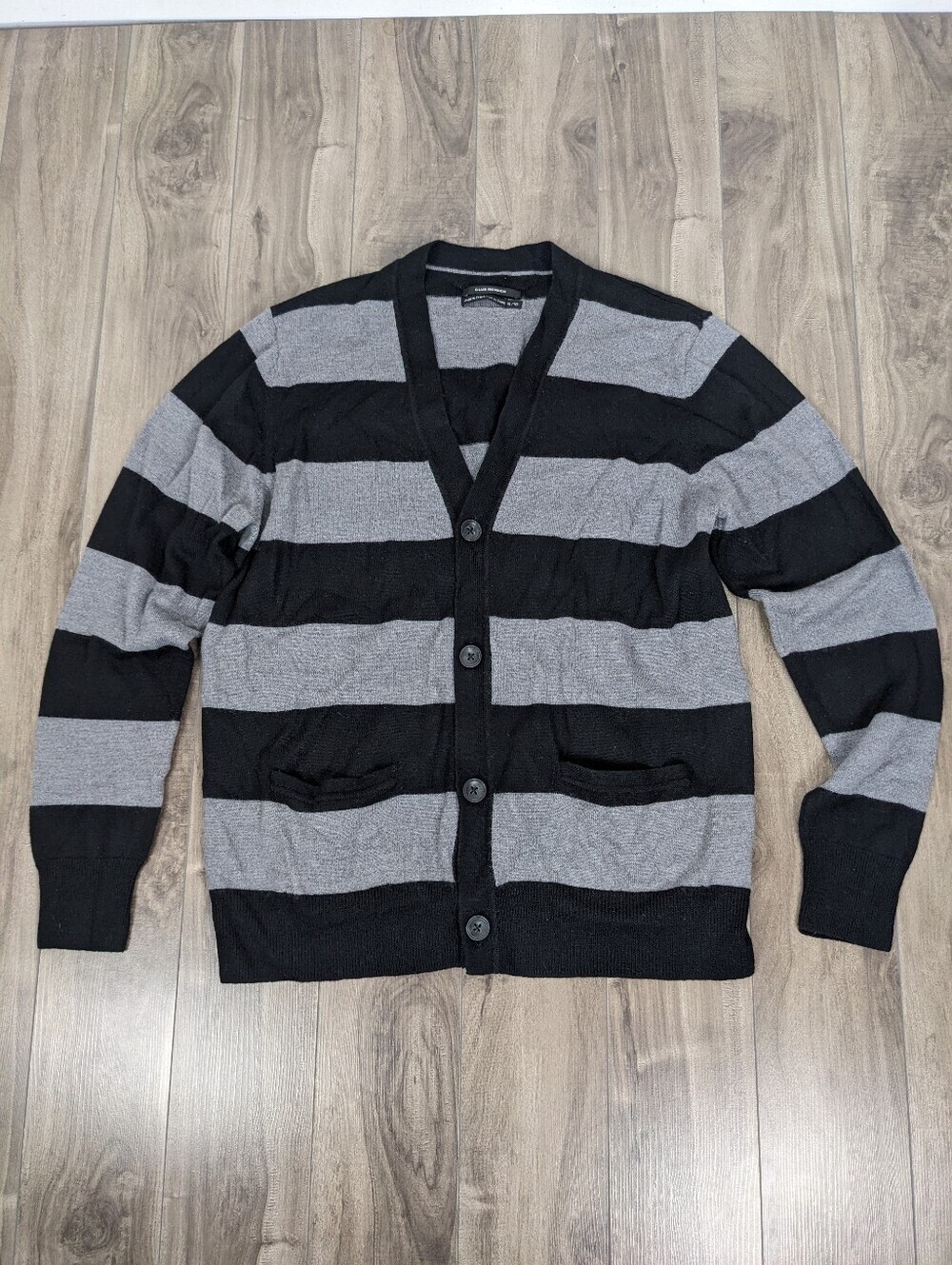 Club Monaco Men's Cardigan Size XL Grey Black Striped 100% merino wool - Picture 9 of 9